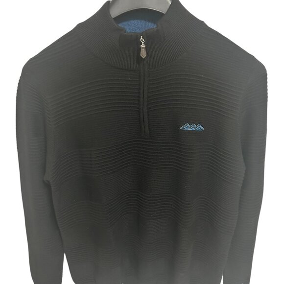 Bugatchi 1/4 Zip Mock Neck Pullover Sweater Mens Size XL Black Logo - Picture 1 of 5